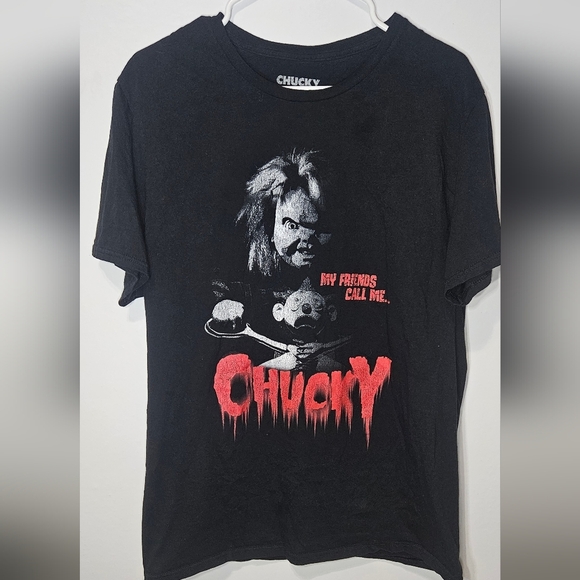 My Friends Call Me... Chucky Black Graphic Tee Tshirt Short Sleeve B9 Distressed - Picture 1 of 5